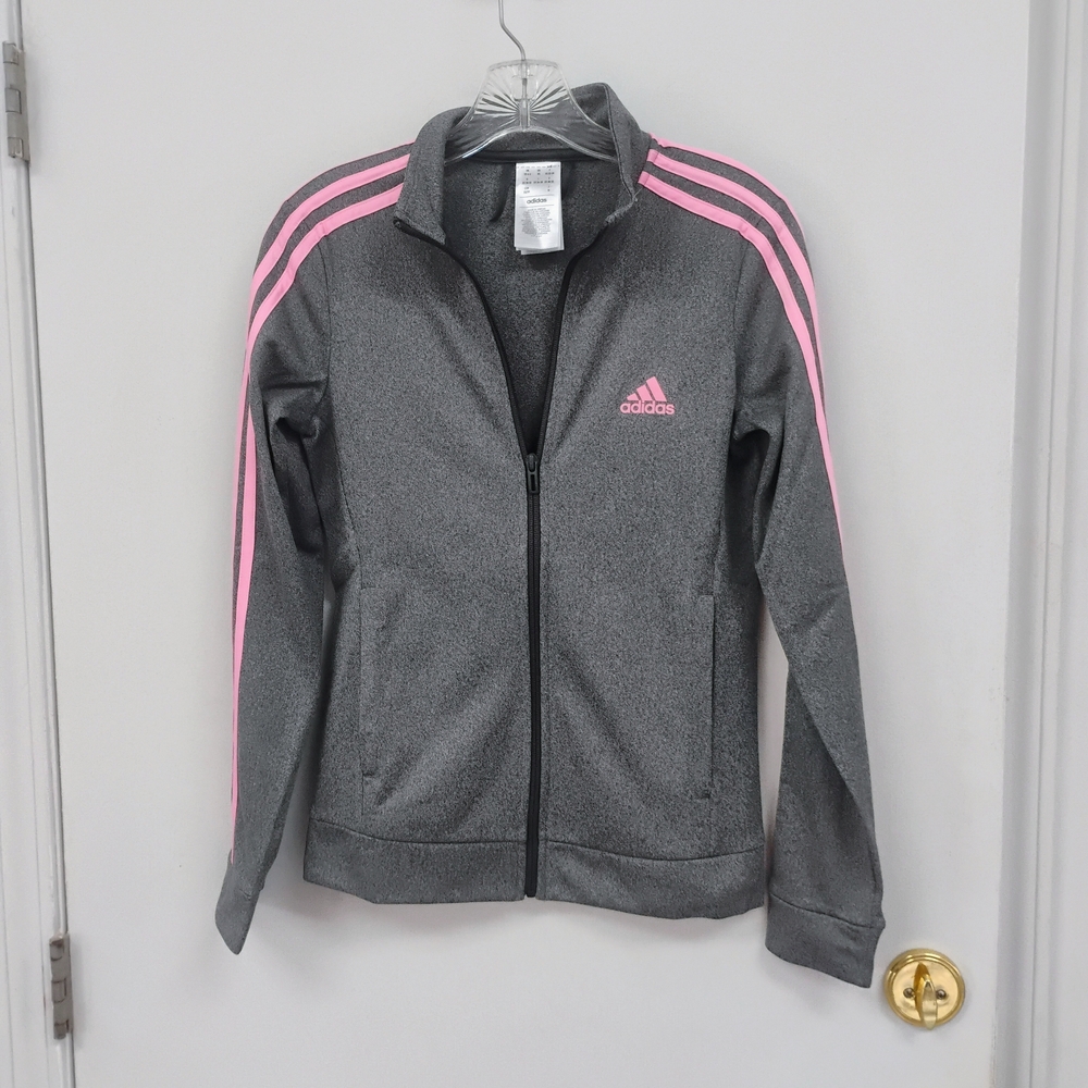 Adidas Gray Pink 3-Stripe Zip Up Track Jacket XS